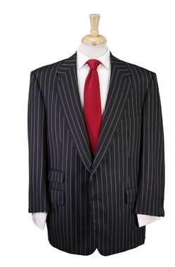 Edgar Pomeroy Custom Tailored Black Bold Pinstripe 2-Btn Wool Suit 46R
